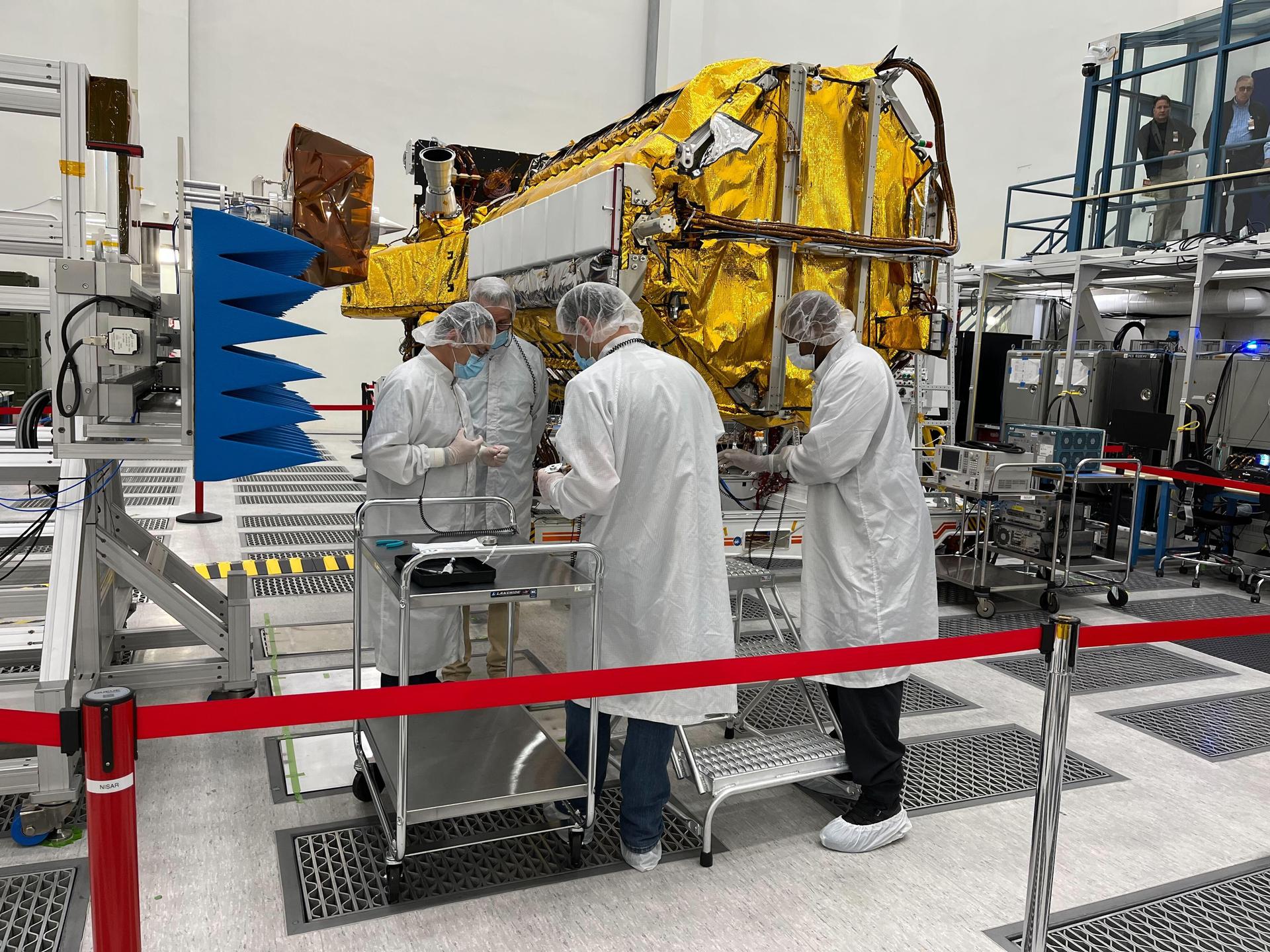 Engineers, Technicians Working on NISAR in Clean Room