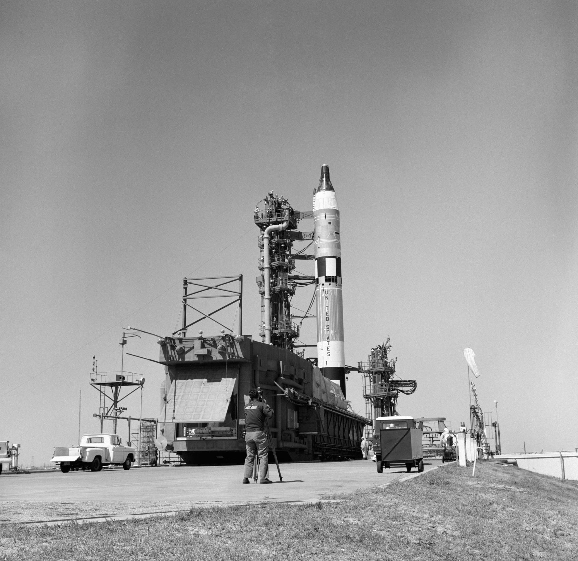 Gemini-Titan 3 on Launch Pad 19 with the erector lowered