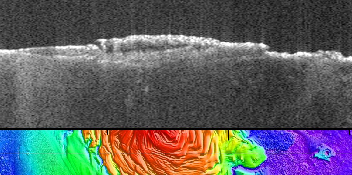 Radargramma dell'altopiano polare nord di Marte, ottenuto da Mars Express