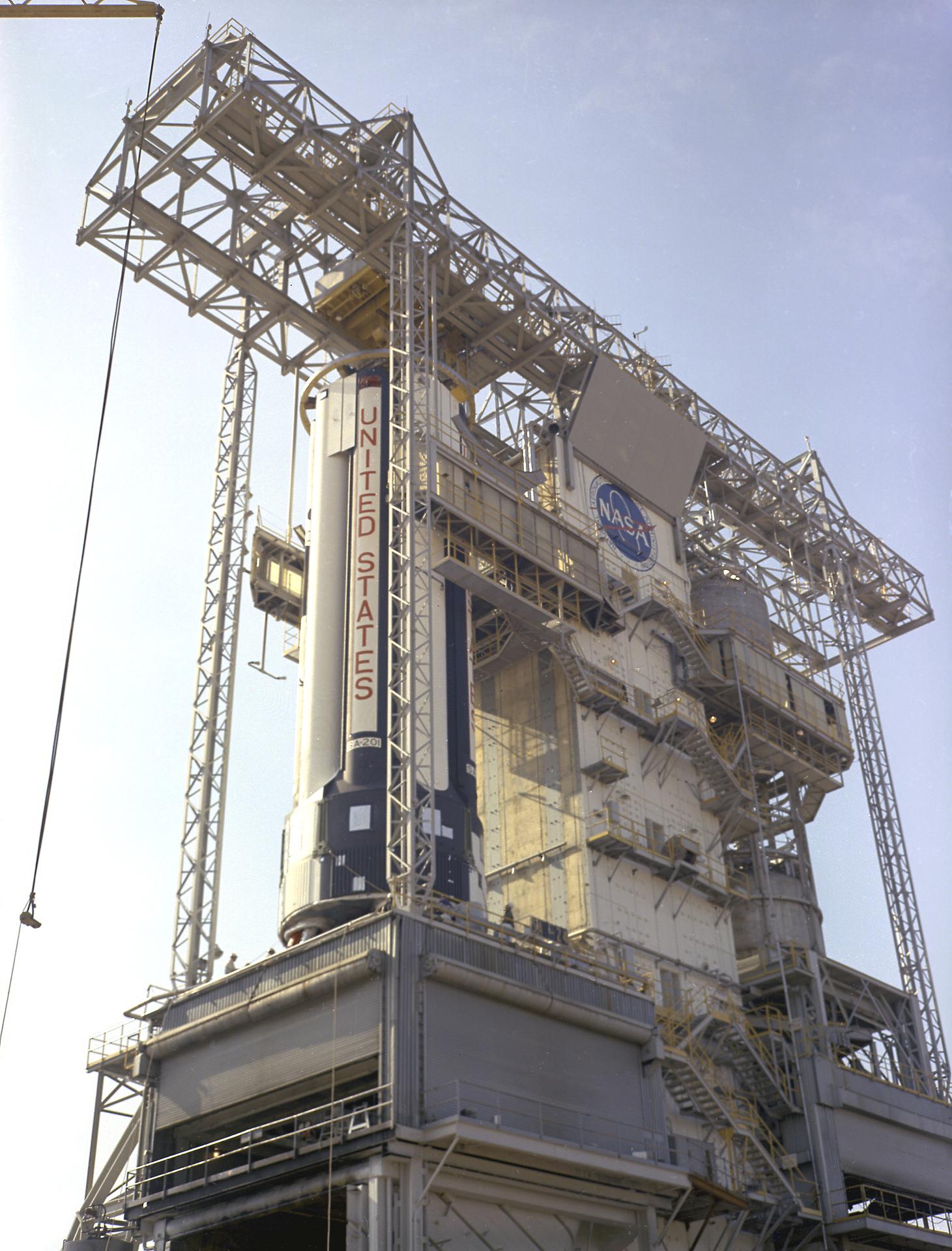 S-IB-1 first flight stage in the Marshall static test stand