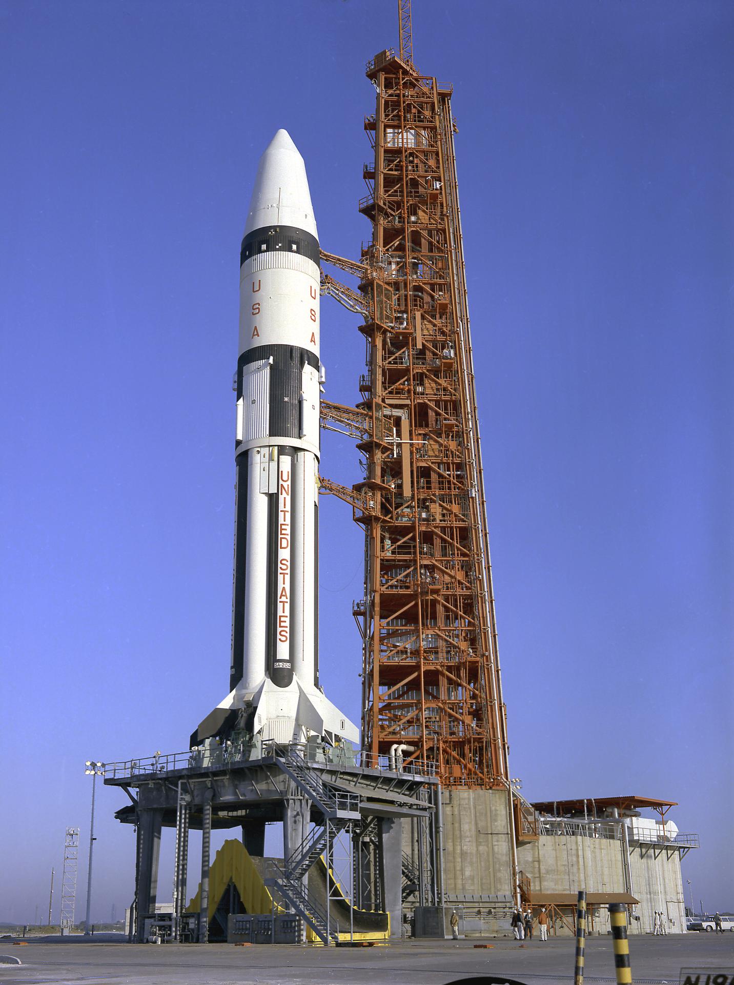 Saturn IB AS-204 awaiting liftoff at Cape Canaveral