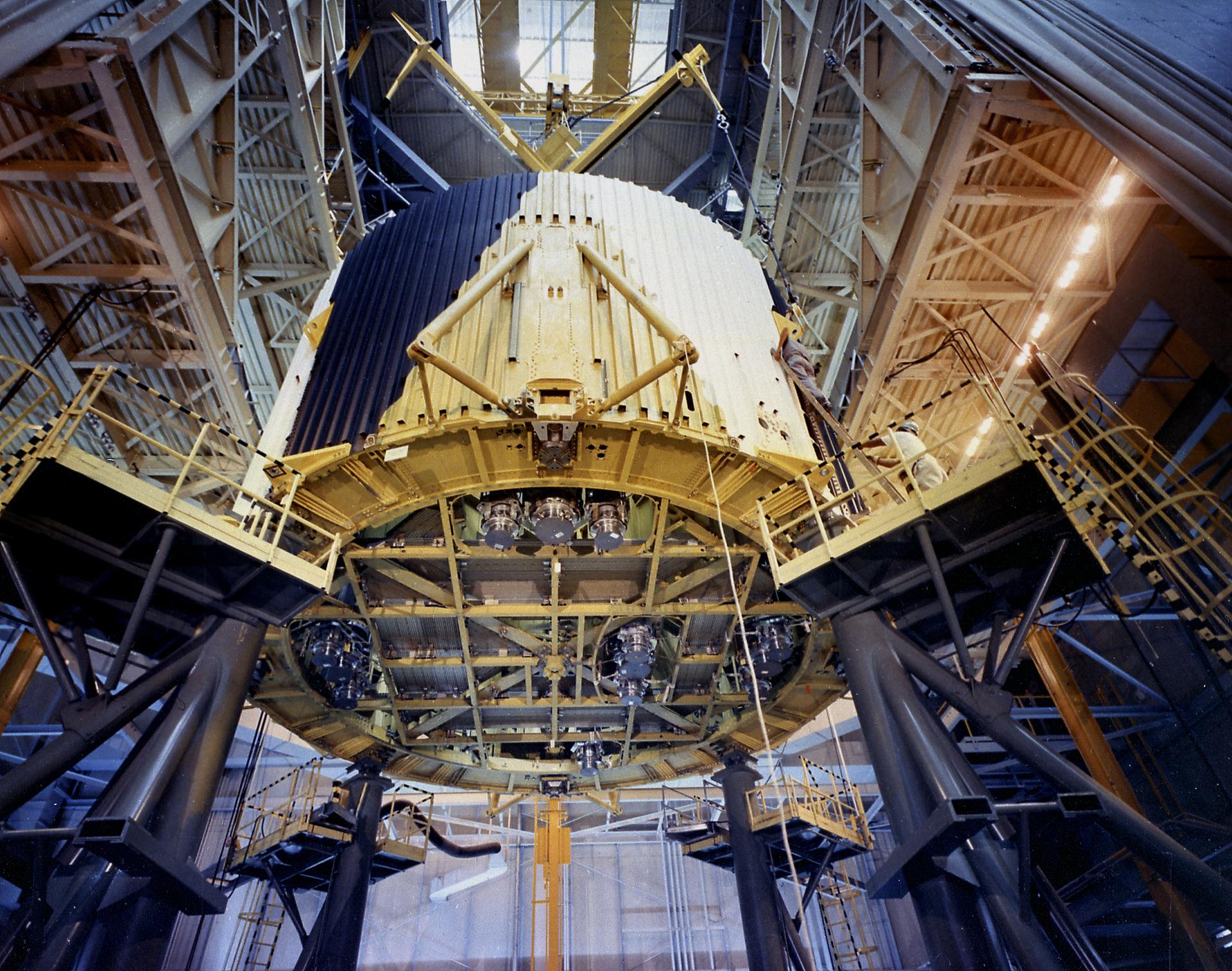 Stacking the major components of the Saturn V S-IC first stage at Michoud