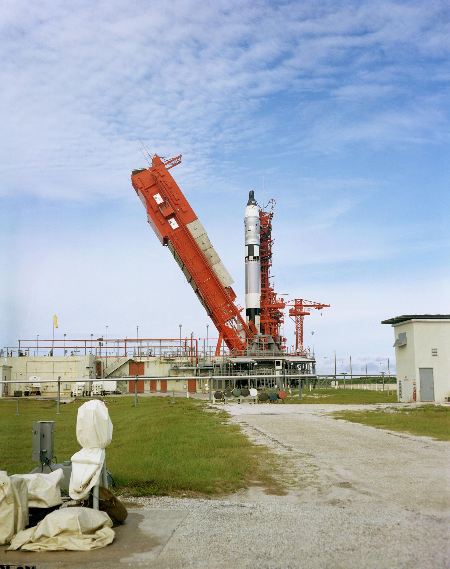 The erector at Launch Complex 19 is lowered during the Gemini 11 countdown