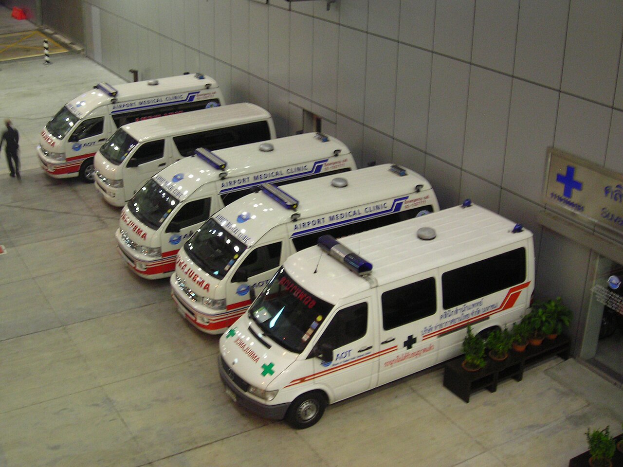 Ambulances of an international airport medical service.