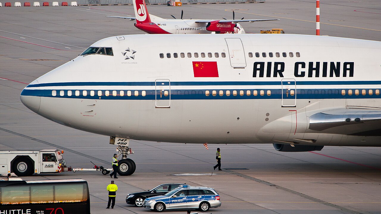 Air China Boeing 747-400 at Stuttgart Airport.