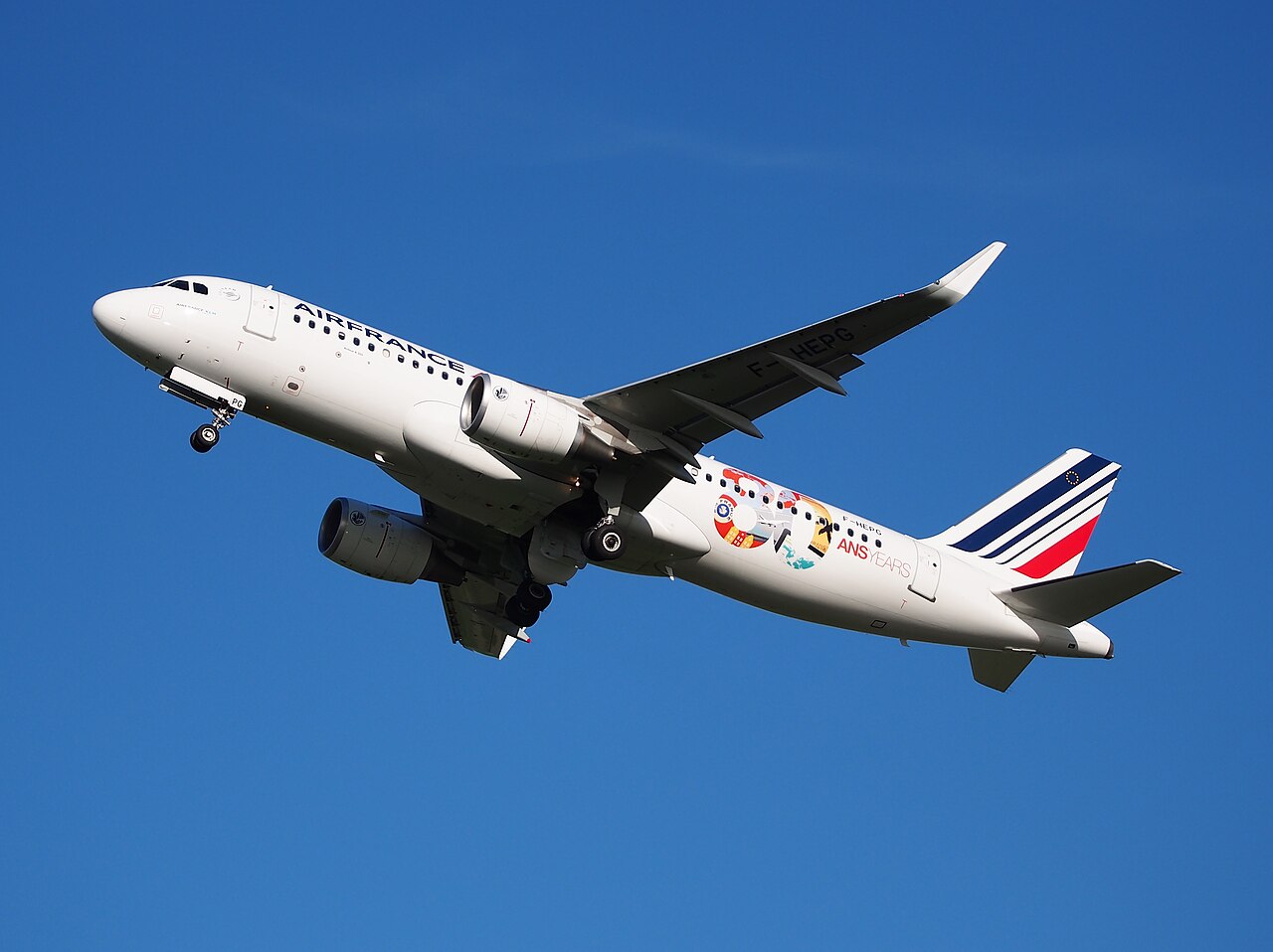 Air France Airbus A320 taking off from Amsterdam Schiphol Airport.