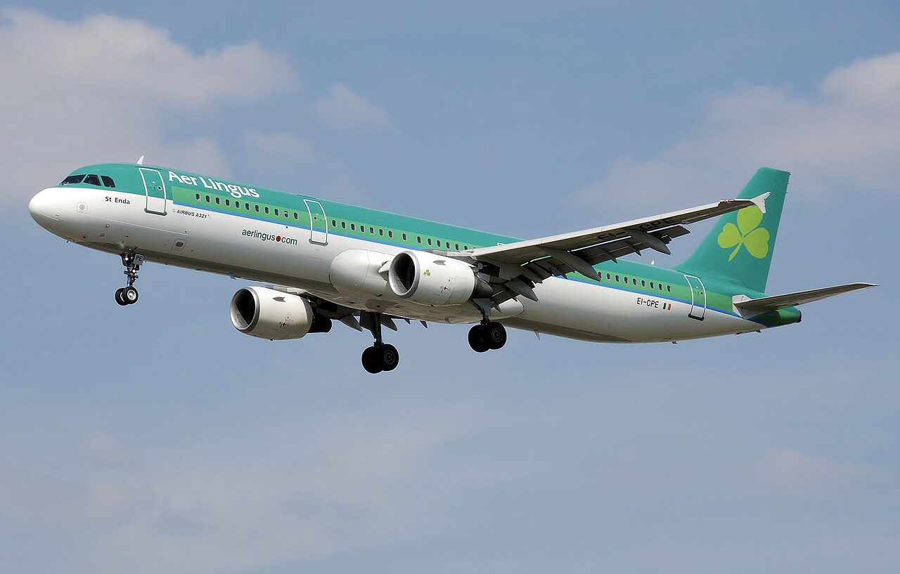 Aer Lingus Airbus A321-200 landing at London Heathrow Airport.
