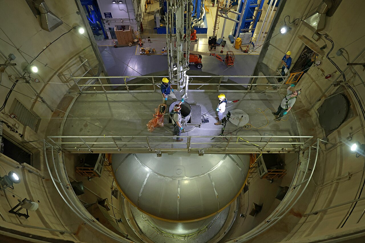 Rocket liquid oxygen tank in the factory cleaning cell.