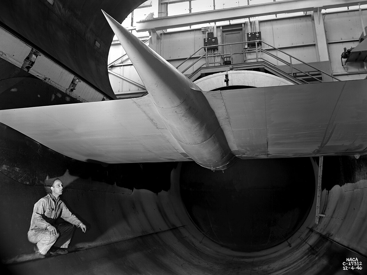 Turboprop engine installed in the test section of an altitude wind tunnel.