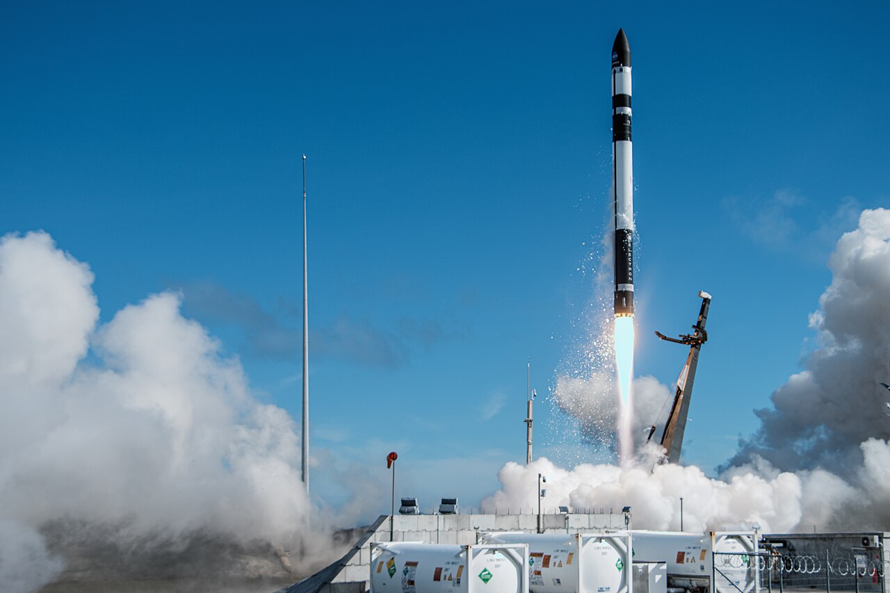 A Rocket Lab Electron rocket lifts off from the launch complex at Mahia, New Zealand.