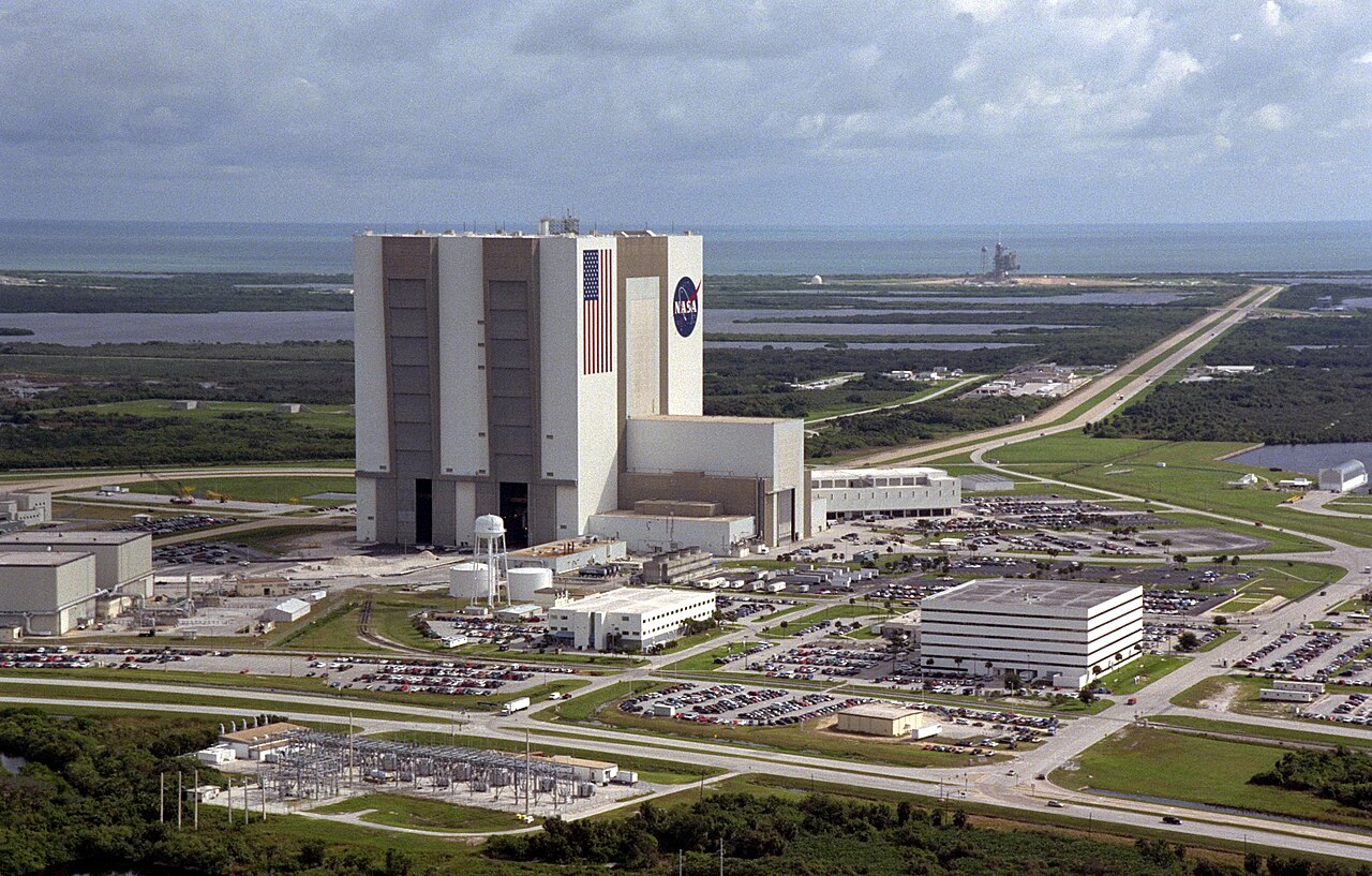 Aerial view of Launch Complex 39 with the Vehicle Assembly Building.