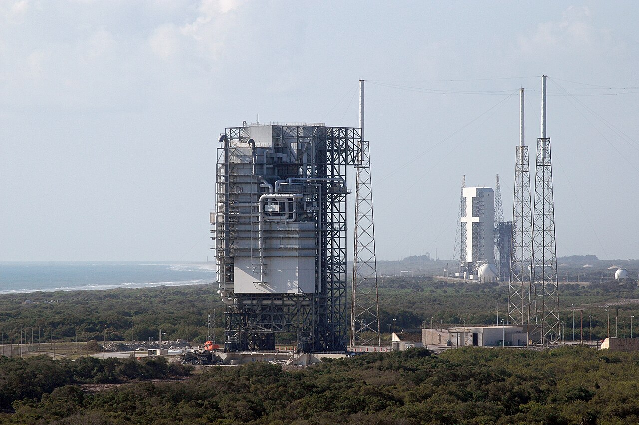 The mobile service tower at Space Launch Complex 40 at Cape Canaveral.