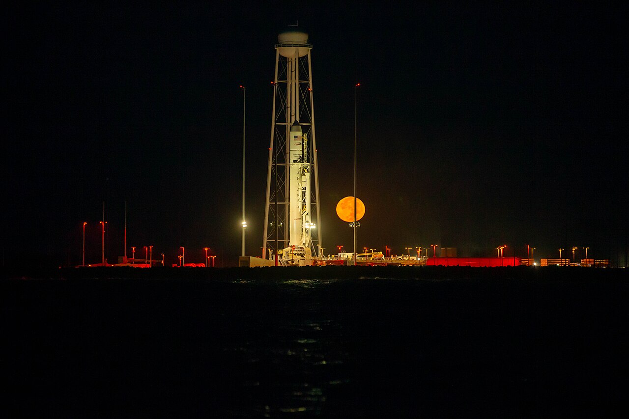 An Antares rocket carrying the Cygnus cargo spacecraft lifts off from Wallops Flight Facility.