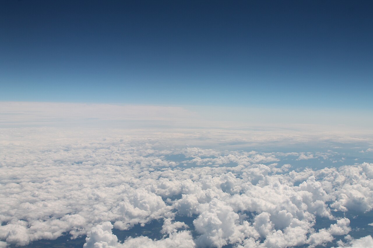 Cumulus clouds seen from an aircraft in flight.